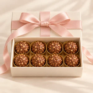 Caja marfil con ocho bombones de chocolate