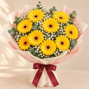 Ramo Gerberas Felices con nueve gerberas amarillas