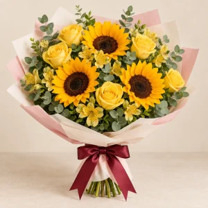 Ramo Primavera Amarilla con girasoles y rosas amarillas