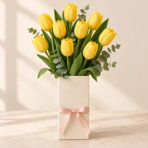Tulipanes Signature con diez tulipanes amarillos en caja alta marfil